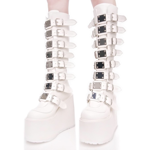 white buckle platform boots